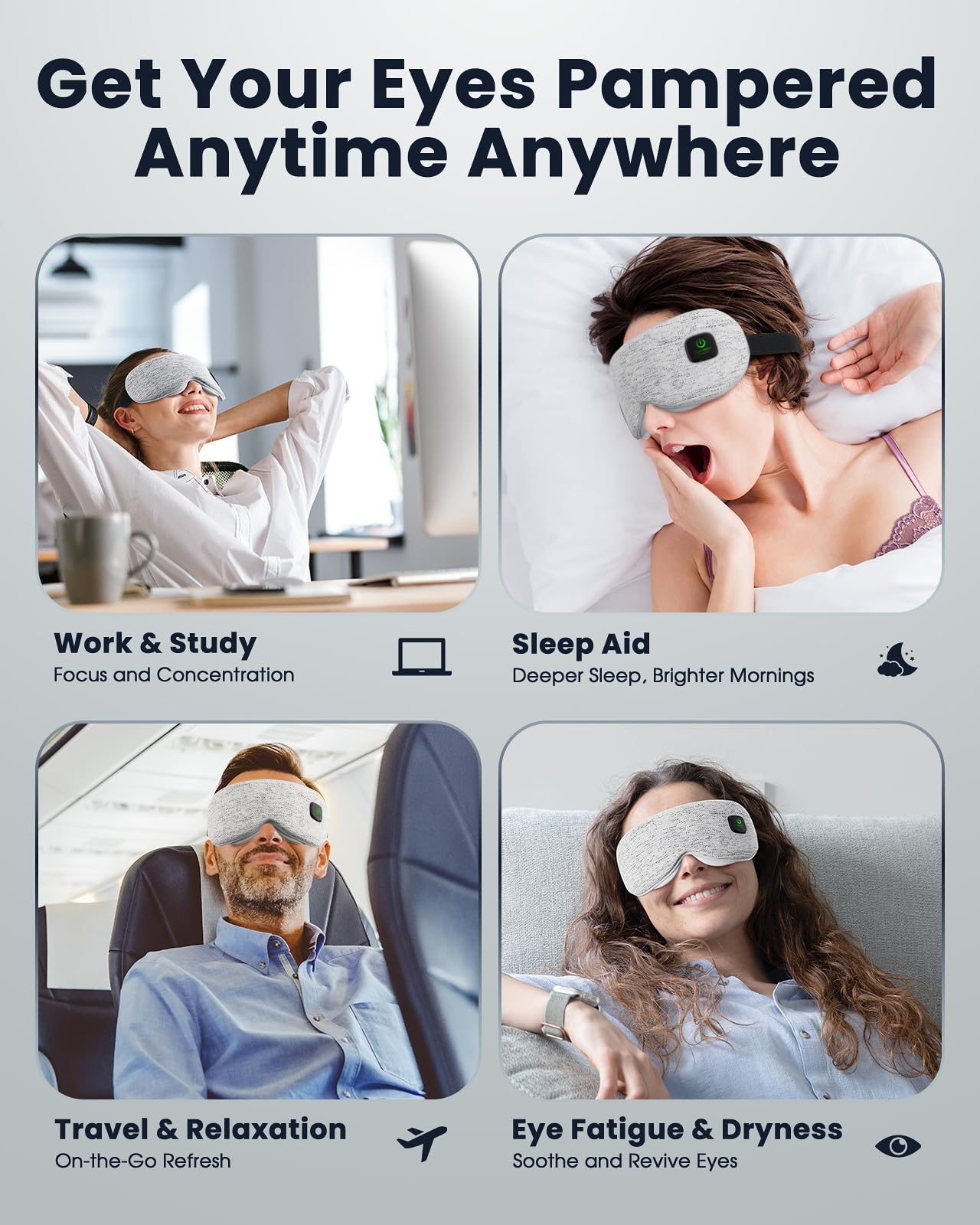 Azang Heated Eye Mask - Cordless Eye Mask for Dry Eyes, FSA - HSA Eligible, Eye Relief, Improved Sleep, Washable Eye Heating pad for Travel and with Replaceable Shell (Gray)