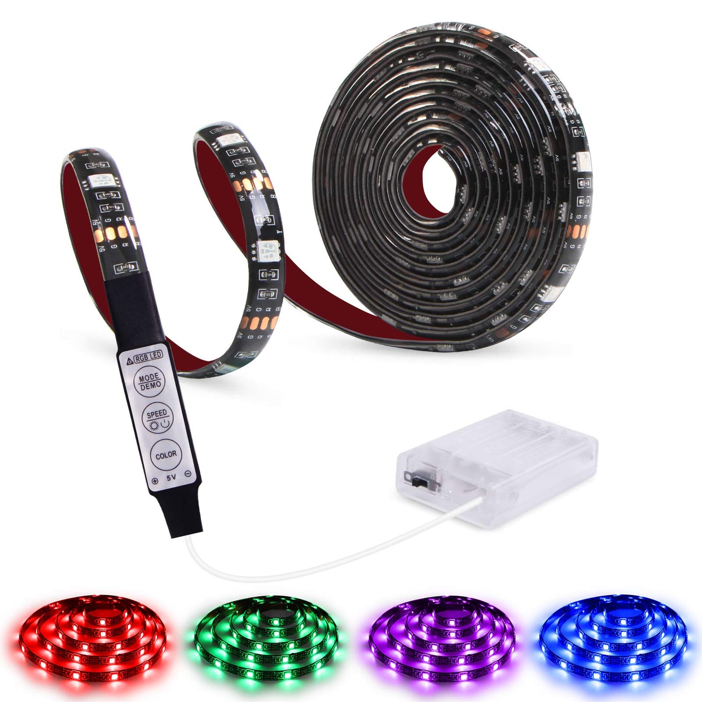 abtong LED Strip Lights, 6.56ft Waterproof RGB Multi-Color, Battery Powered, Mini Controller, Model BPT-3K