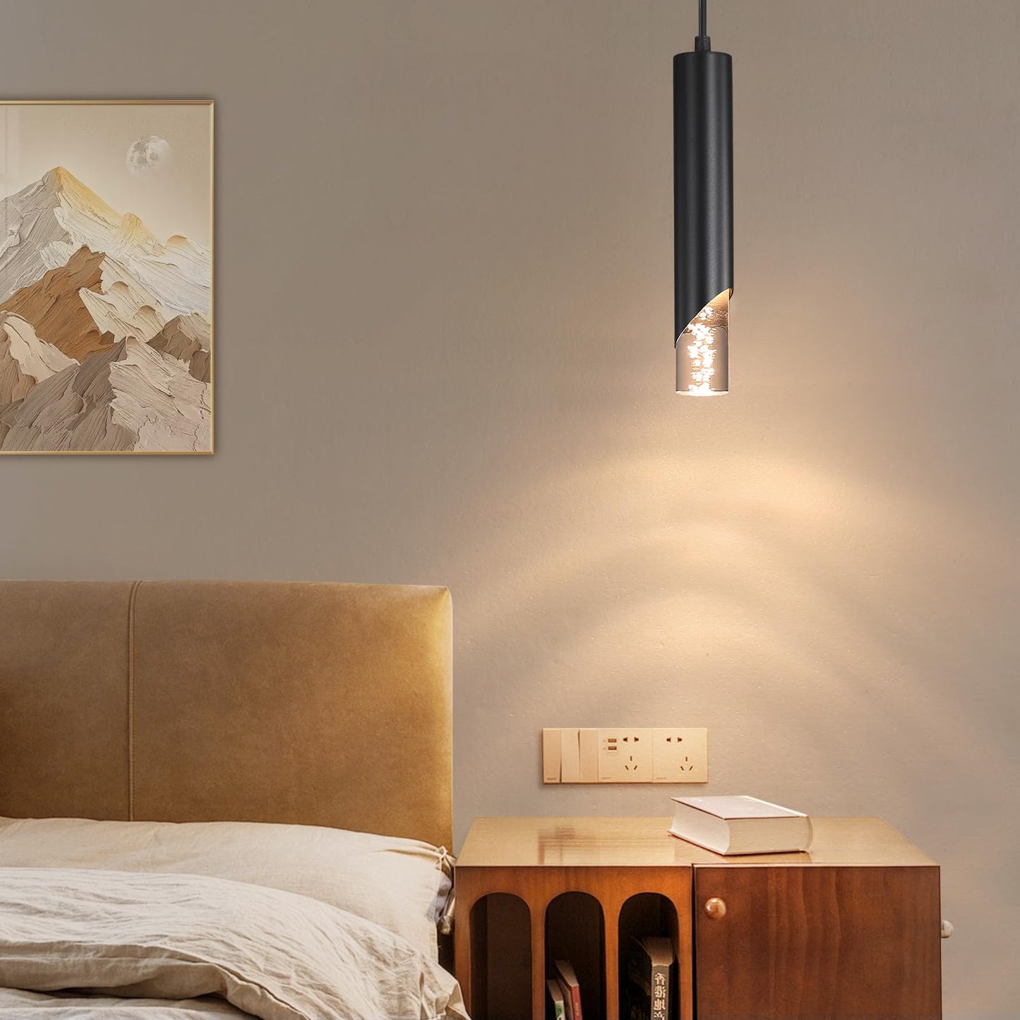 Minimalist Kitchen Island Pendant Lights  Black Modern Linear Hanging Light Fixture  Bubble Acrylic  Adjustable 2700K/4500K/6500K  Led Ceiling Lighting For Dining Room  Bedside  Bathroom  Bar