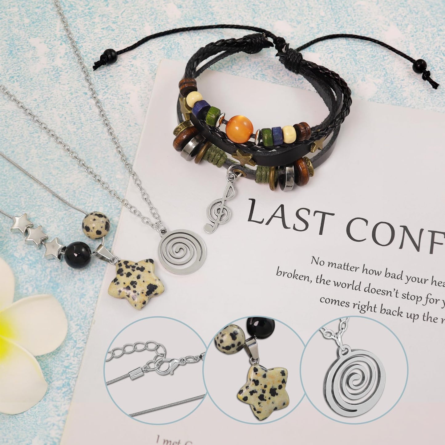 Multilayer Y2k Star Necklace Fairy Grunge Bracelets Set Handmade Fairycore Grunge Jewelry Gothic Swirl Star Necklace Punk Rock Roll Music Guitar Grunge Accessories for Women Men Swirl