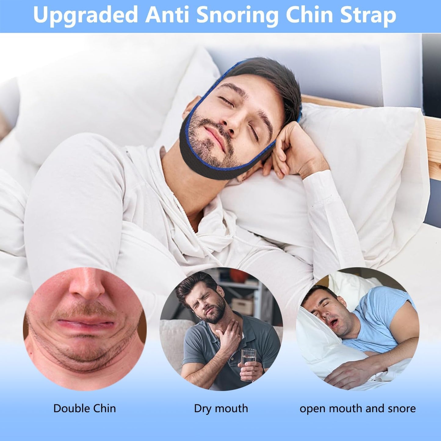Anti Snoring Chin Strap with 2 Adjustable Velcro, Soft Airflow Chin Straps for Snoring, Safe and Effective Anti Snore Device, cpap Chin Strap to Keep Mouth Closed and Reduce Snoring