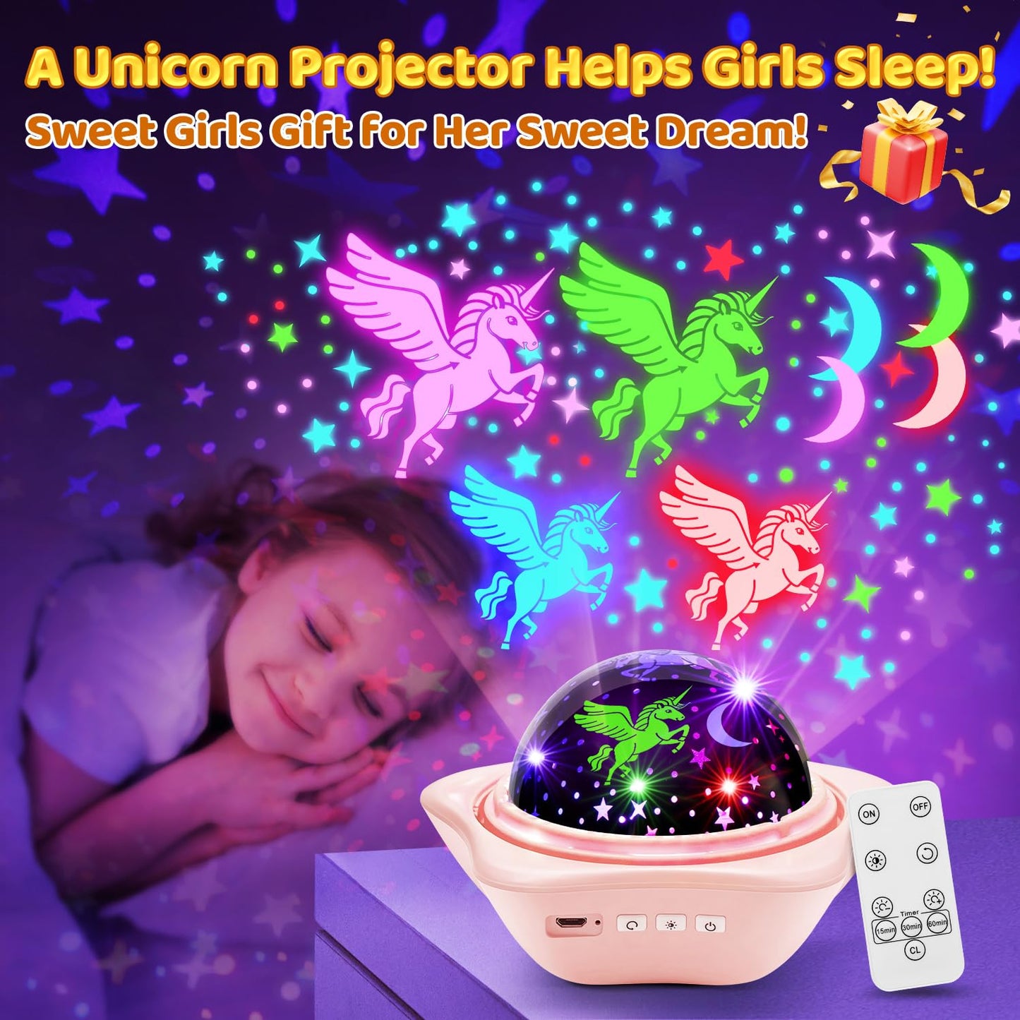 Girls Toys  ?6 Slides+96 Projections?Unicorn Night Light Projector ?Unicorn+Mermaid+Princess?Girls Toys 0-14 Star&Moon Projector For 3 Year Old Girl Gifts  Birthday Gifts Juguetes Para Nias Baby Gift