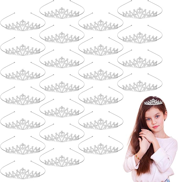 Tobeelec 24 Pcs Crystal Tiara Crown, Tiaras Bulk for Girls Rhinestone Princess Crown, Silver Crystal Tiara for Girls, Wome...