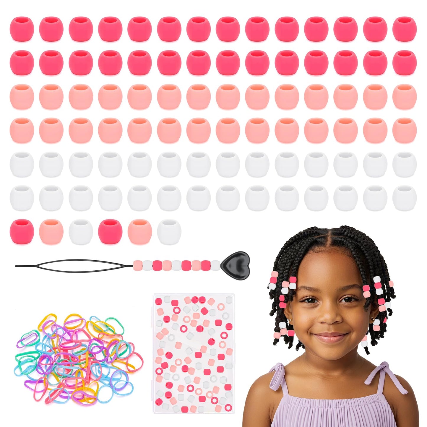 FunisFun 90Pcs Silicone Hair Beads 5mm Soft Pony Beads for Braids 3 Colors Cute Hair Accessories for Kids Girls Daily Hairstyles