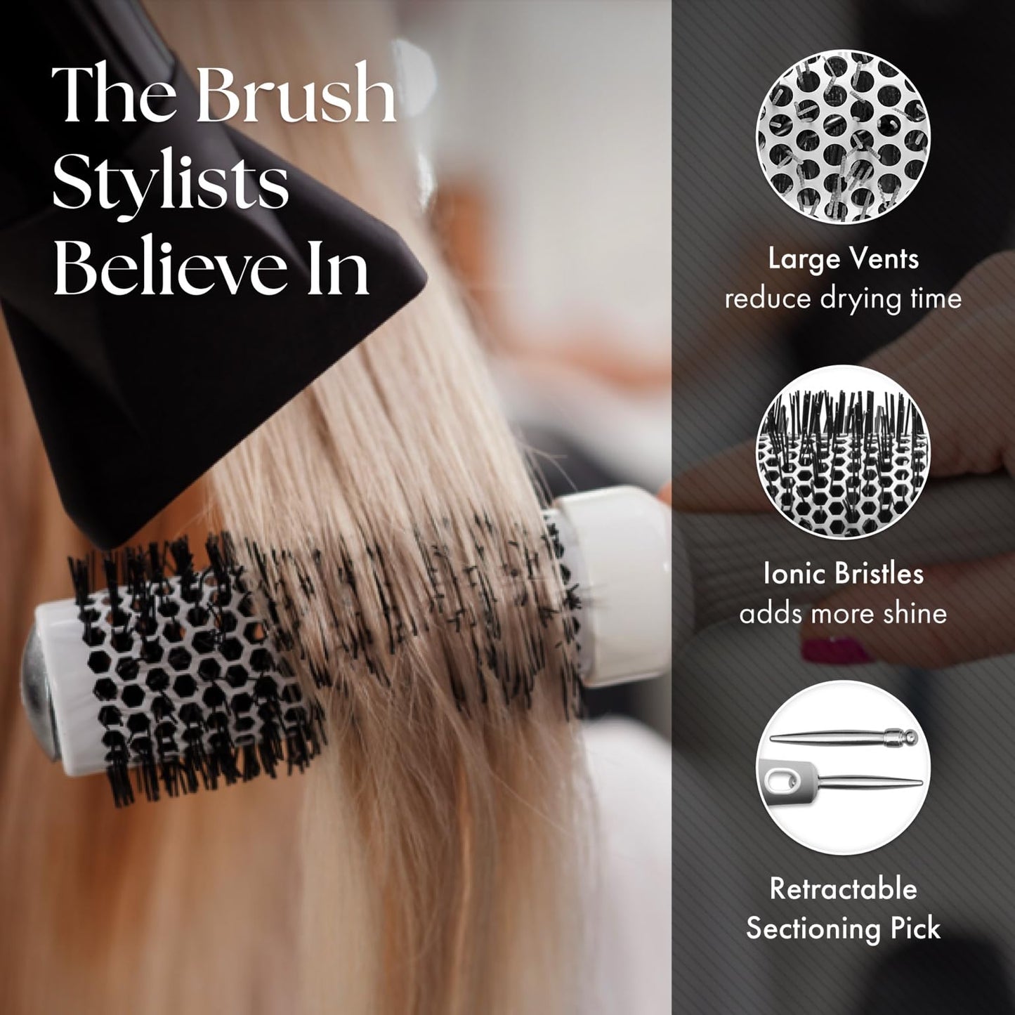 Olivia Garden Ceramic + Ion Round Thermal Hair Brush - Not Electrical - Professional Blowout Brush for Normal to Thick Hair - 0.