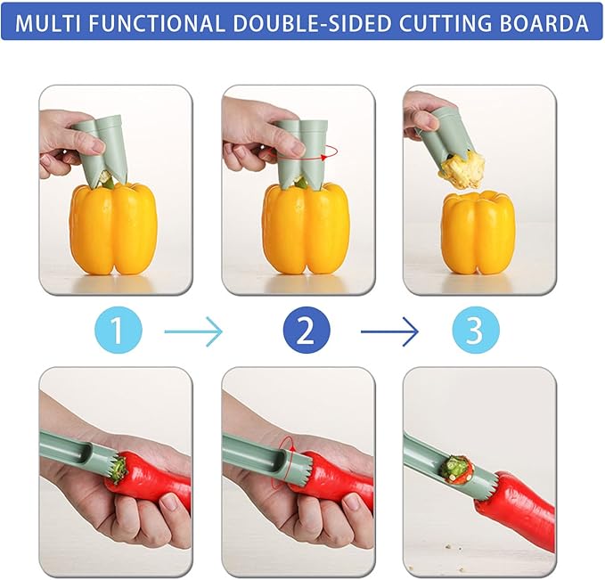 Pepper Corer, 2 in 1 Red Bell Pepper Seed Corer Remover Tool, Fruit & Vegetable Corers Quick Cave Tools for Jalapeno Cutter Deseeder, S-Blue, 3 PCS