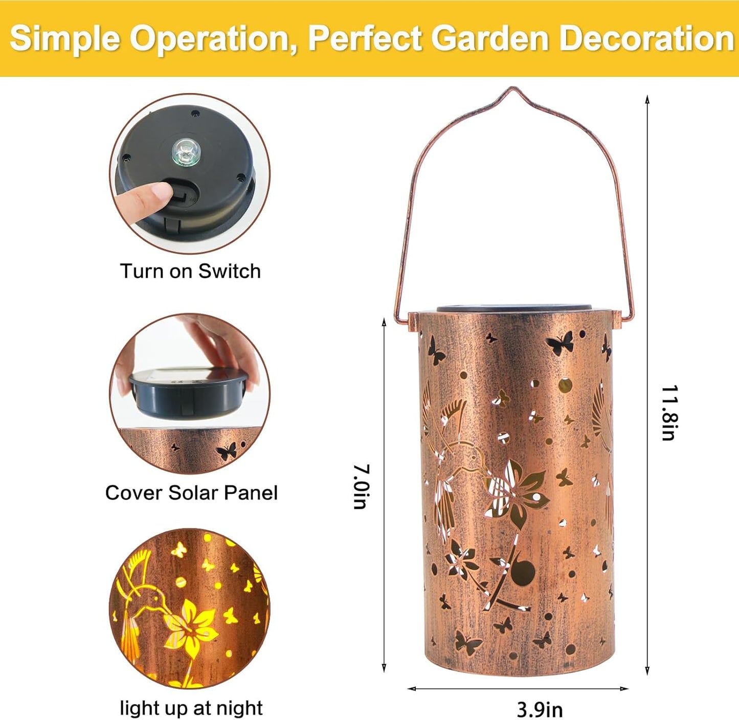 4 Pack Solar Lanterns Outdoor Waterproof Hummingbirds Birthday Gifts for Women Mom Grandma Garden Decor Metal Hanging LED Decorative Light for Patio Yard Lawn Backyard Front Porch Gardening Gifts
