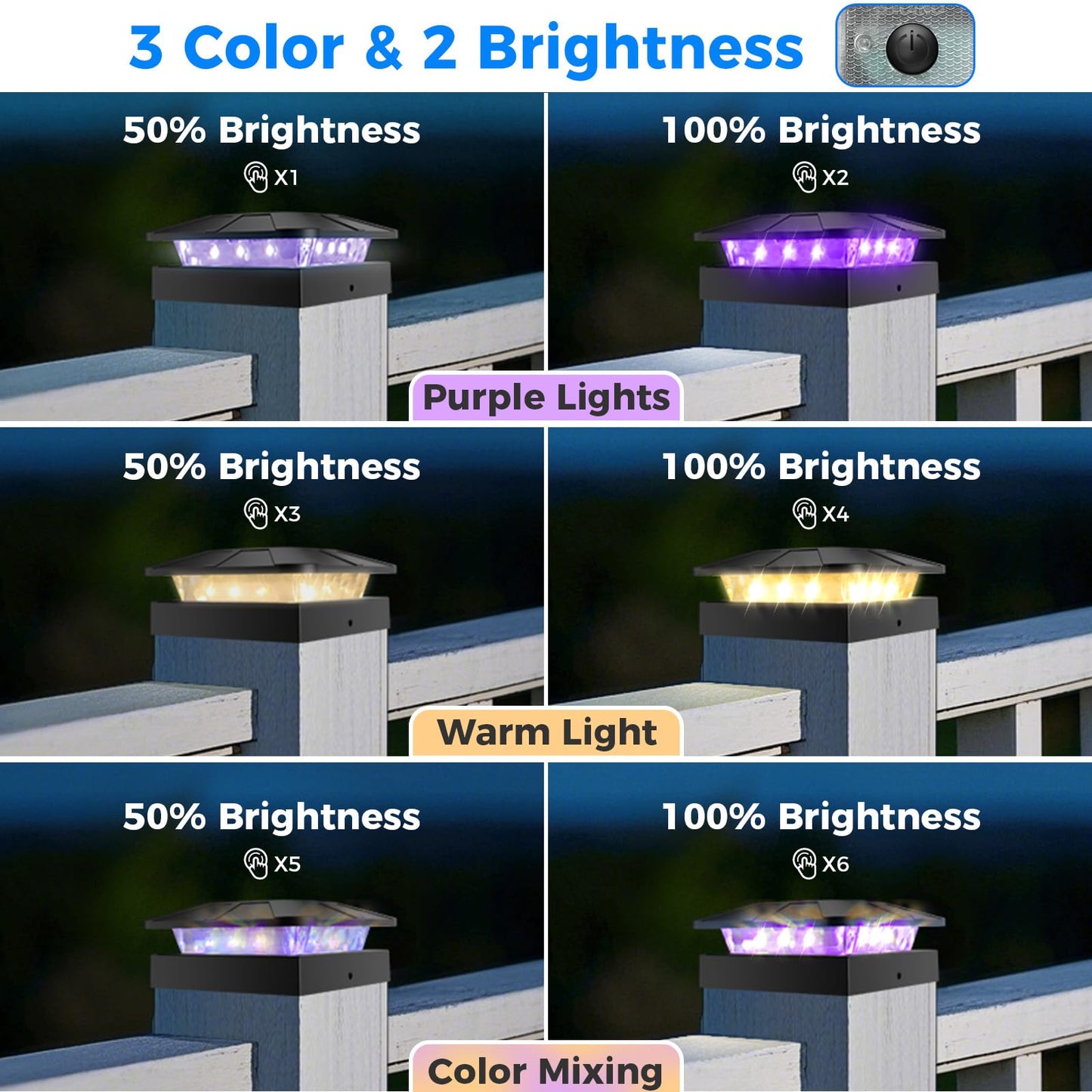 Peasur 4X4 Solar Post Lights Outdoor  4 Packs Purple & Warm White Led Fence Caps Light Waterproof  Wood & Vinyl Post Top Lighting For Deck Mailbox Railing Porch Outside