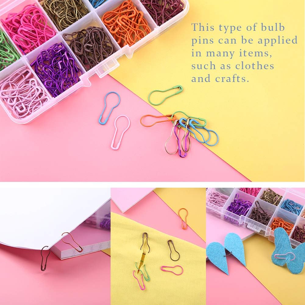 Mayboos 300 Pieces Safety Bulb Pins,10 Colors Calabash Crochet Stitch Markers, Metal Safety Pins for Knitting and DIY Project with Storage Box