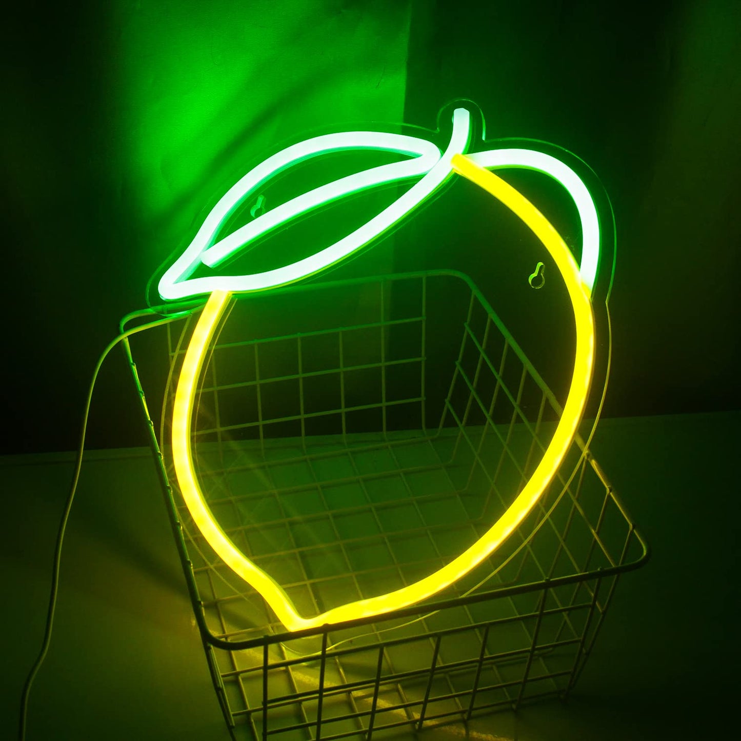 Wanxing Lemon Neon Sign - Led Fruit Shape Light For Bar, Kids Room, Wedding, 12.6X11, Yellow & Green, Model Ns-Wx-Lemon