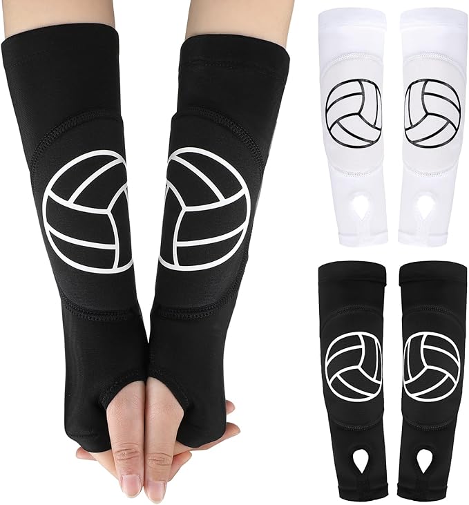 Newcotte 2 Pairs Volleyball Arm Sleeves Hitting Passing Forearm Sleeves with Protection Pads and Thumb Hole Padded