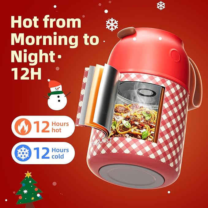Thermo for Hot Food for Adults Kids | Wide Mouth, 26 oz Insulated Food Jar with Spoon, Leakproof Soup Thermo for School Office Travel, Thermal Steel Lunch Container Easy to Carry (Red)