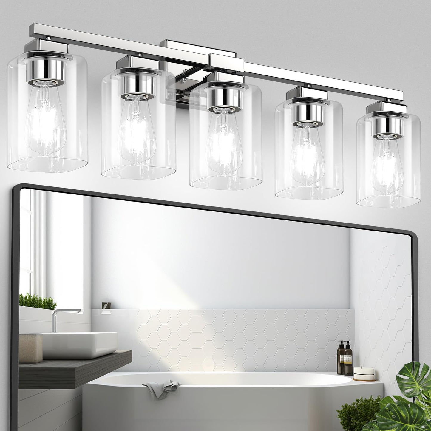 Beslowe 5-Light Bathroom Light Fixtures  Modern Chrome Bathroom Vanity Light  Bathroom Lighting Fixtures Over Mirror  Nickel Bathrom Wall Lamp  Wall Lights For Living Room Bedroom Hallway
