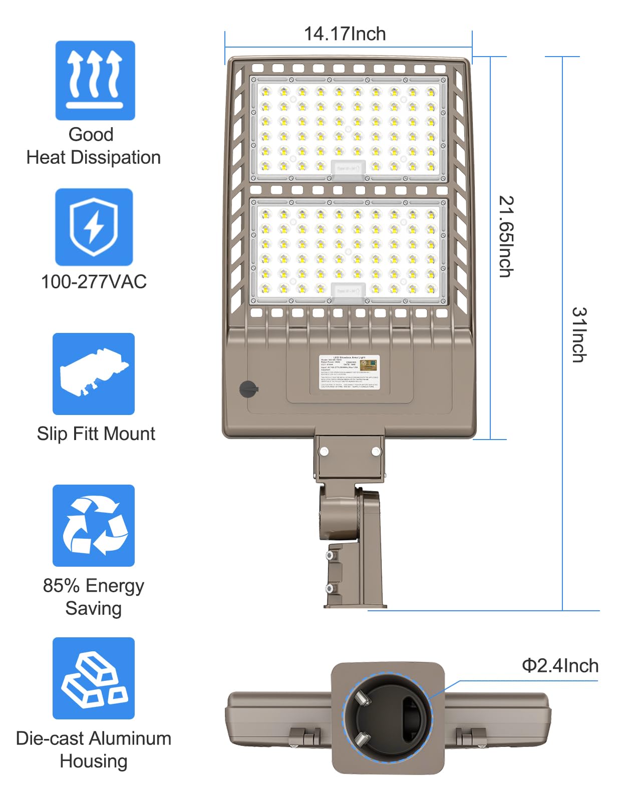 450W Led Parking Lot Light Dusk To Dawn 67 500Lm  Industrial Grade Led Shoebox Parking Pole Light 5000K Ip65 Waterproof Outdoor Commercial Area Lighting With Slip Fitter 100-277Vac
