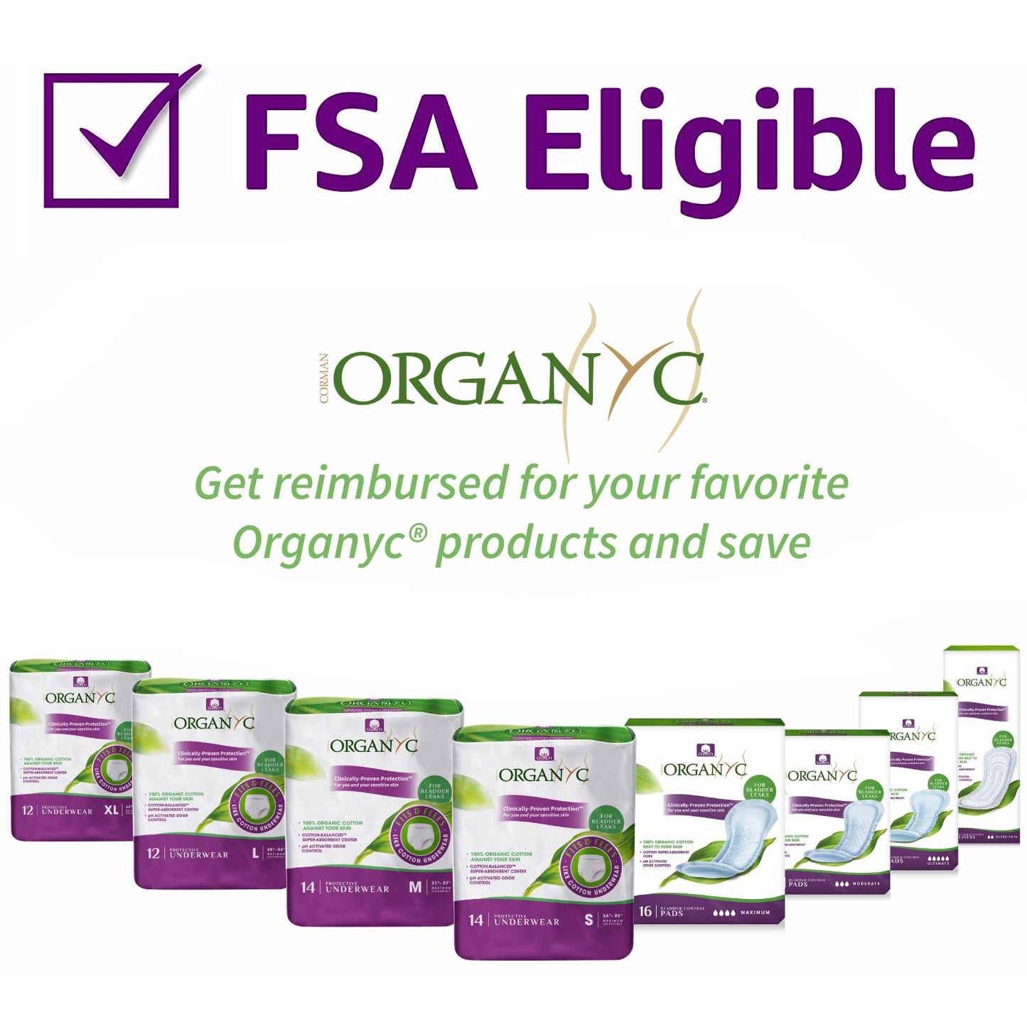 Organyc Bladder Control Underwear for Women - Organic Cotton Protective Underwear for Incontinence, Leak Protection, Odor Protection and Sensitive Skin, Small, 14 Count