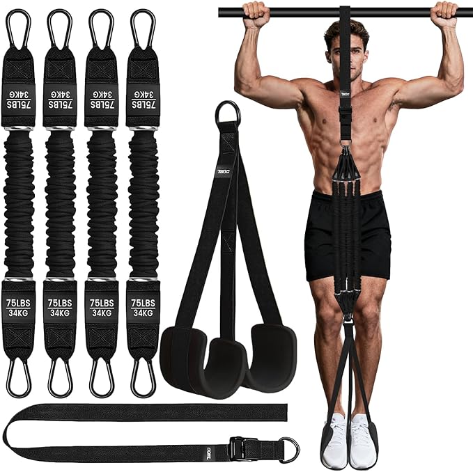 TB3C Pull Up Assistance Bands - Adjustable Heavy Duty Resistance Band for Pull Up Bar with 4 Assist Bands, Dual Footrests,...