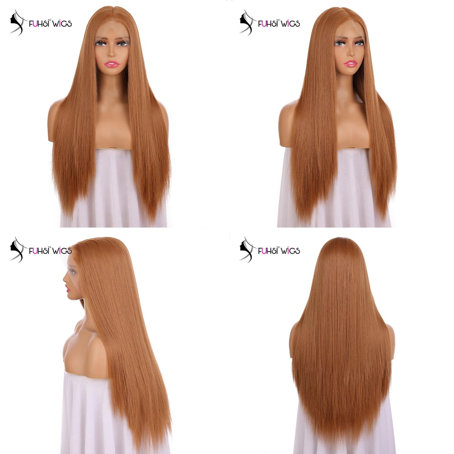 FUHSI 13  6 Khaki Wigs Synthetic Hair Real Natural Wig For Women - Soft & Smooth, Tangle-Free Straight Lace Front Wig,Elastic St