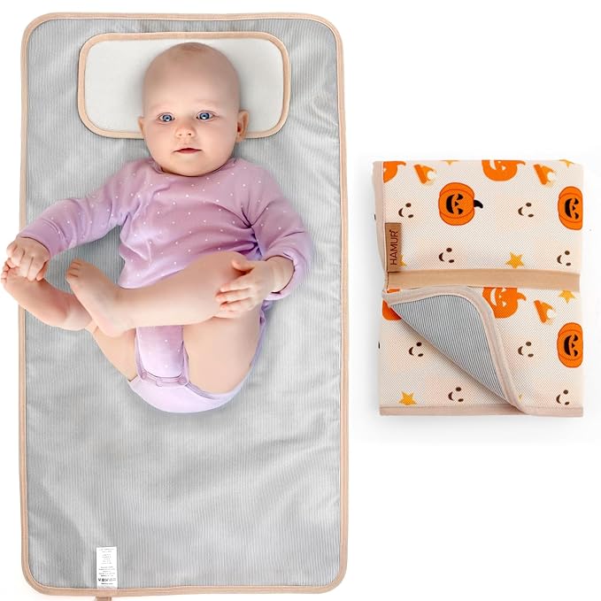 Hamur Home Portable Changing Pad – Waterproof, Washable & Easy Wipe Clean, Foldable Travel Baby Changing Mat for Diaper Bag, Compact & Lightweight, Must-Have for Newborns (Halloween Pattern)