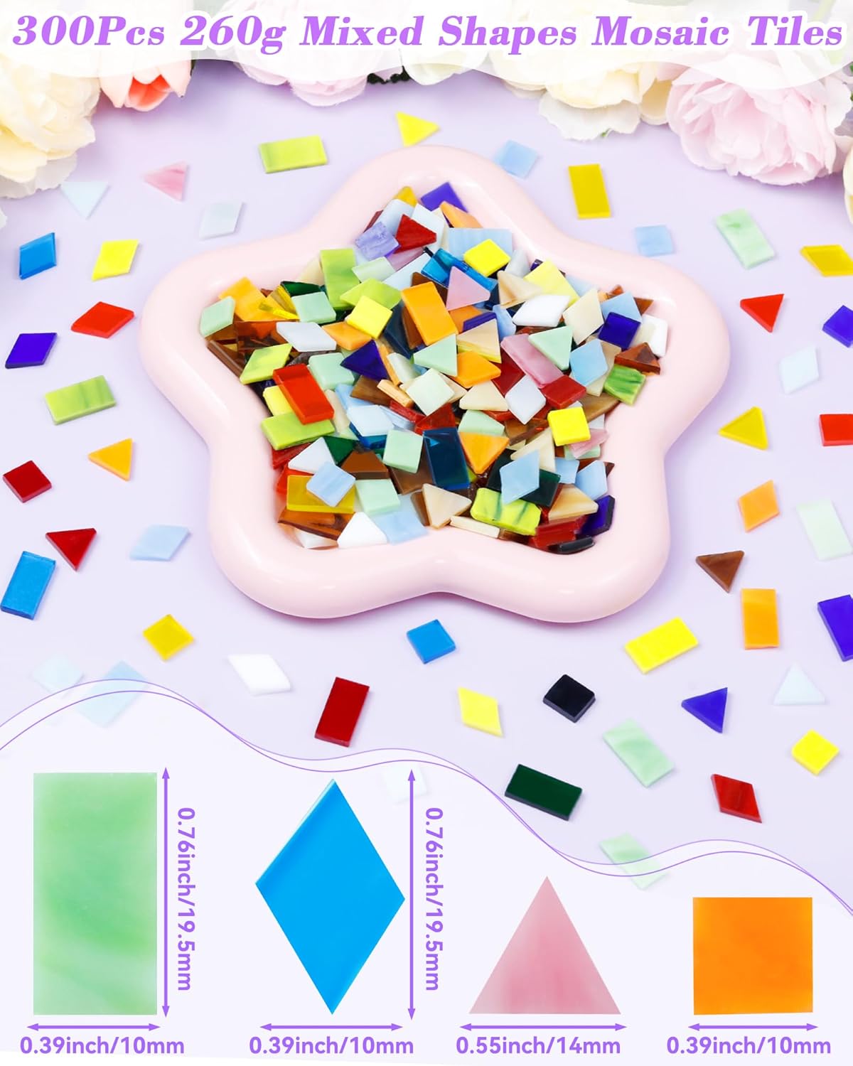FIVEIZERO 260g Glass Mosaic Tiles for Crafts - 300 Pieces Tiny Mosaic Tile Kit, Irregular Pieces for DIY Craft Jewelry, Coaster Art & Mosaic Kits (Red&Yellow)