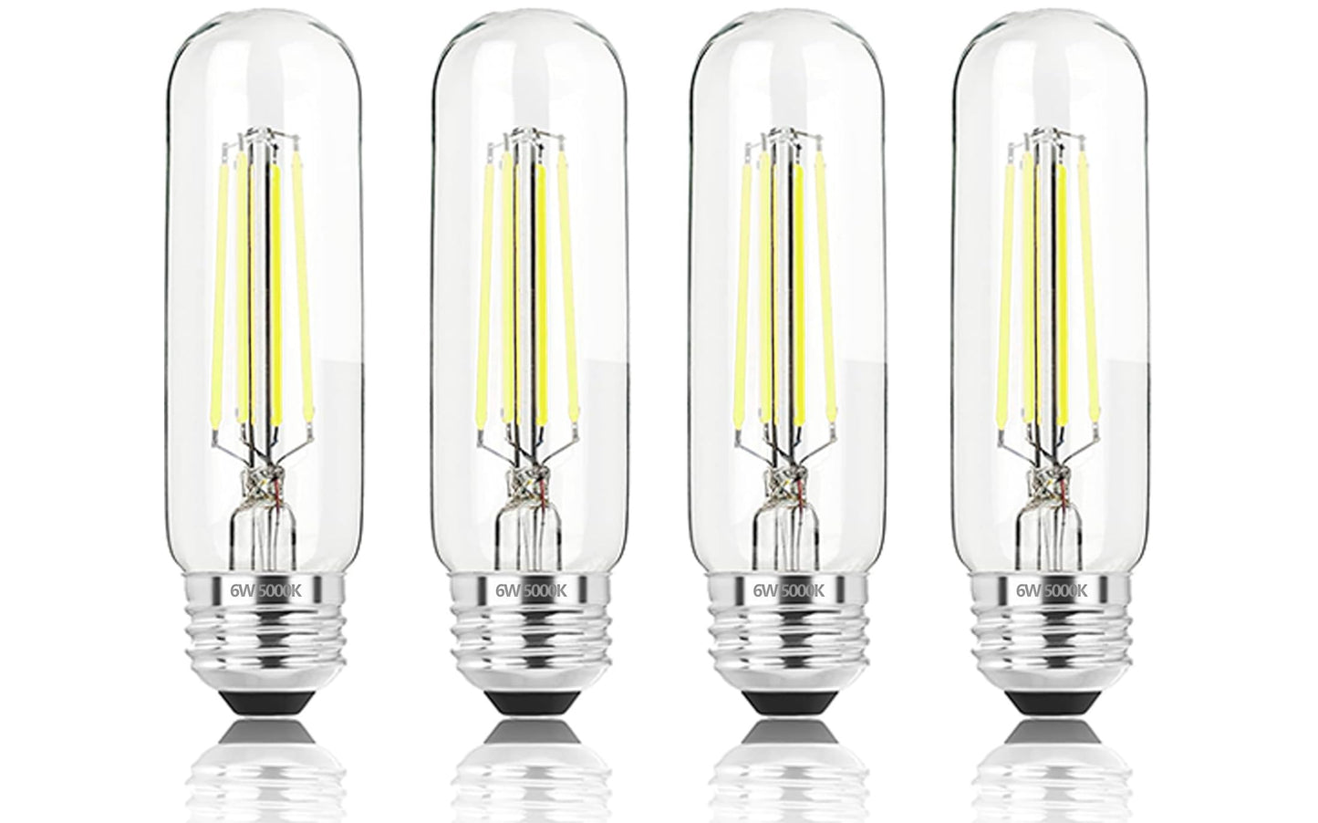 Novelux 5 Inch Edison Bulb  5000K Daylight White E26 Led Bulb 6W Dimmable  800Lm T10 T9 Bulb Clear Glass Tubular Light Bulbs  Ac 120V Equal 80 Watt Bulbs For Chandelier Pendant Wall Light - 4Pack