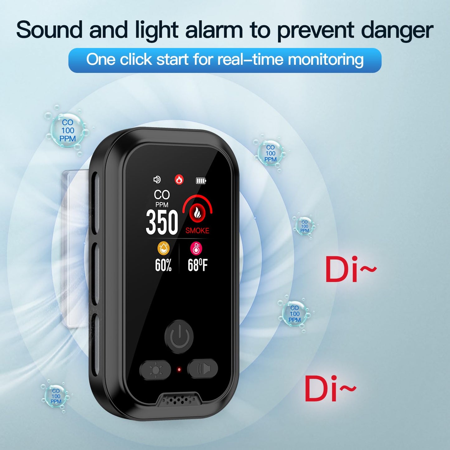 HAKINAKU 4IN1 Plug in Smoke & Carbon Monoxide Detector Combination Builti-in 2000 mAh Backup Battery HD Screen [Smoke CO Temp Humidity Sensor] Alarm for Home Travel Hotel Indoor (Black)