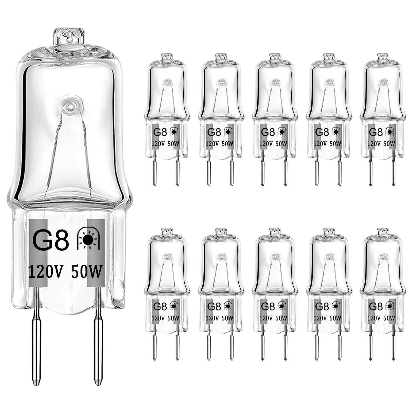 Lacnooe G8 Halogen Light Bulbs 50W 120V Dimmable Xenon Warm White 2700K, 10 Count, Glass For Kitchen, Landscape, Desk,