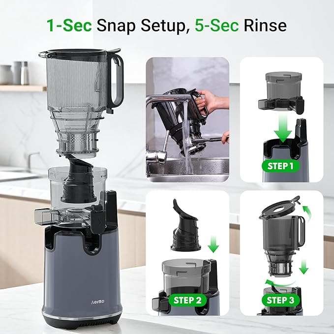 Juicer Machines, 5.8" Extra Wide Mouth, Aeitto Cold Press Juicer, Easy to Clean, Fit Whole Vegetables & Fruits, Professional Juice Extractor Machine,Self Feeding, High Juice Yield