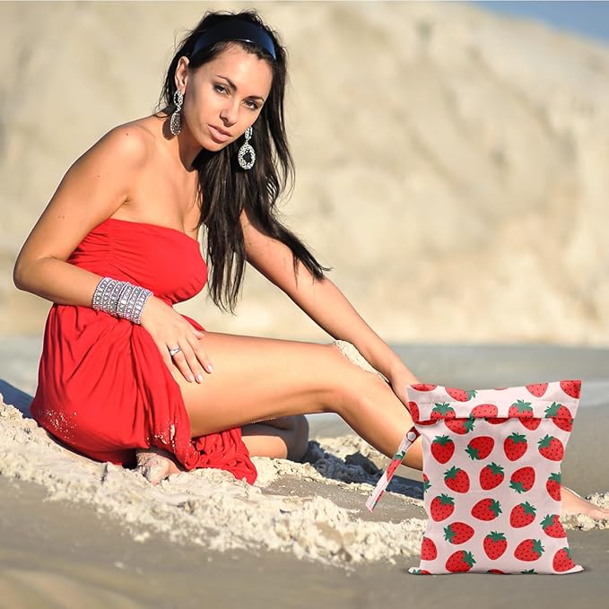 Summer Fruits Wet Bags 12x10 Inch, Strawberry Waterproof Travel Laundry Bags, Reusable Wet Dry Bag for Swimsuit Beach Diapers Dirty Yoga Gym Clothes, Travel Gifts for Women Friend