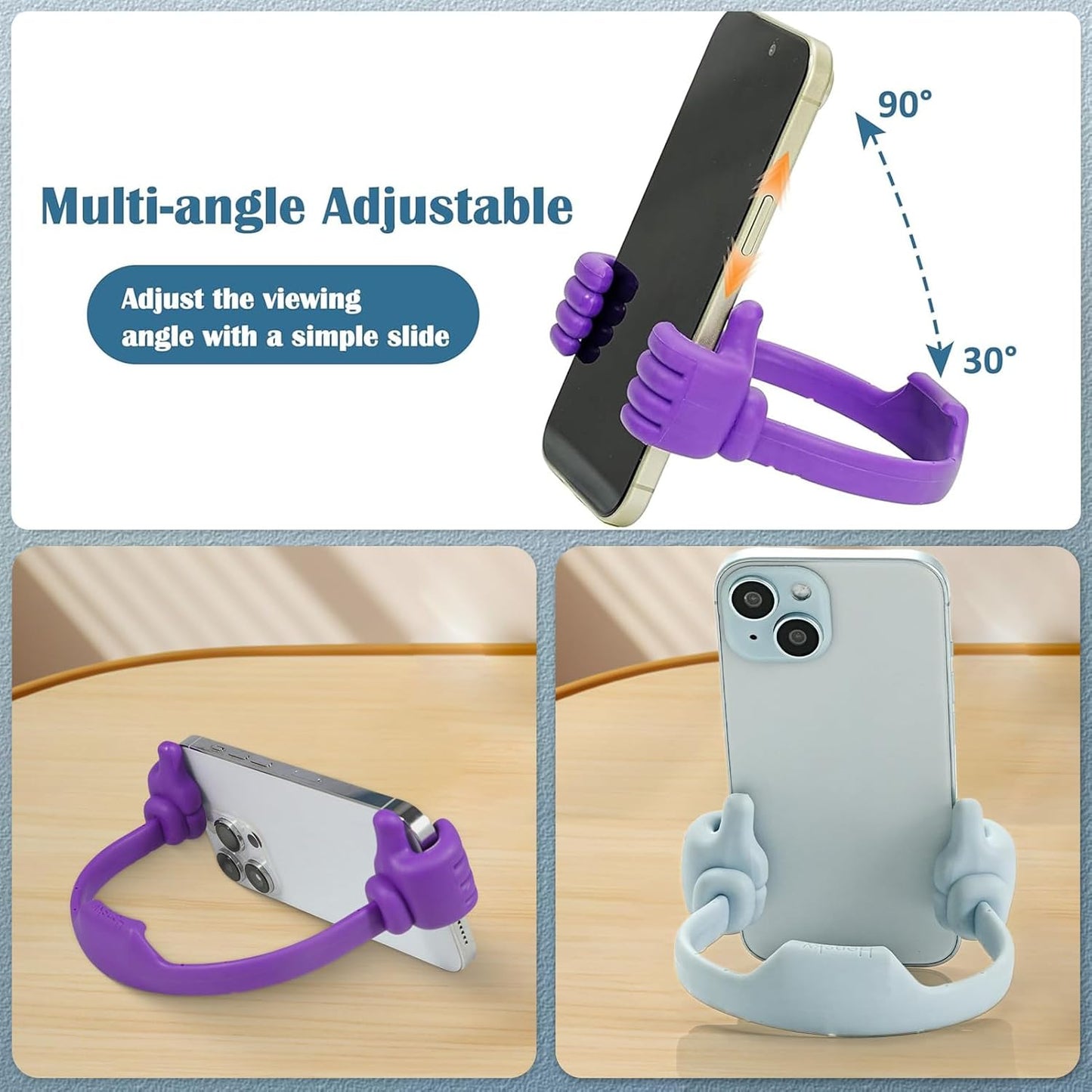Honsky Thumbs up Cell Phone Stand Holder, Ok Stand Tablet Stand Cradle for Desk Desktop Smartphone Cellphone Mobile Phone Tablets - Universal Adjustable Flexible - Light Purple/Light Green