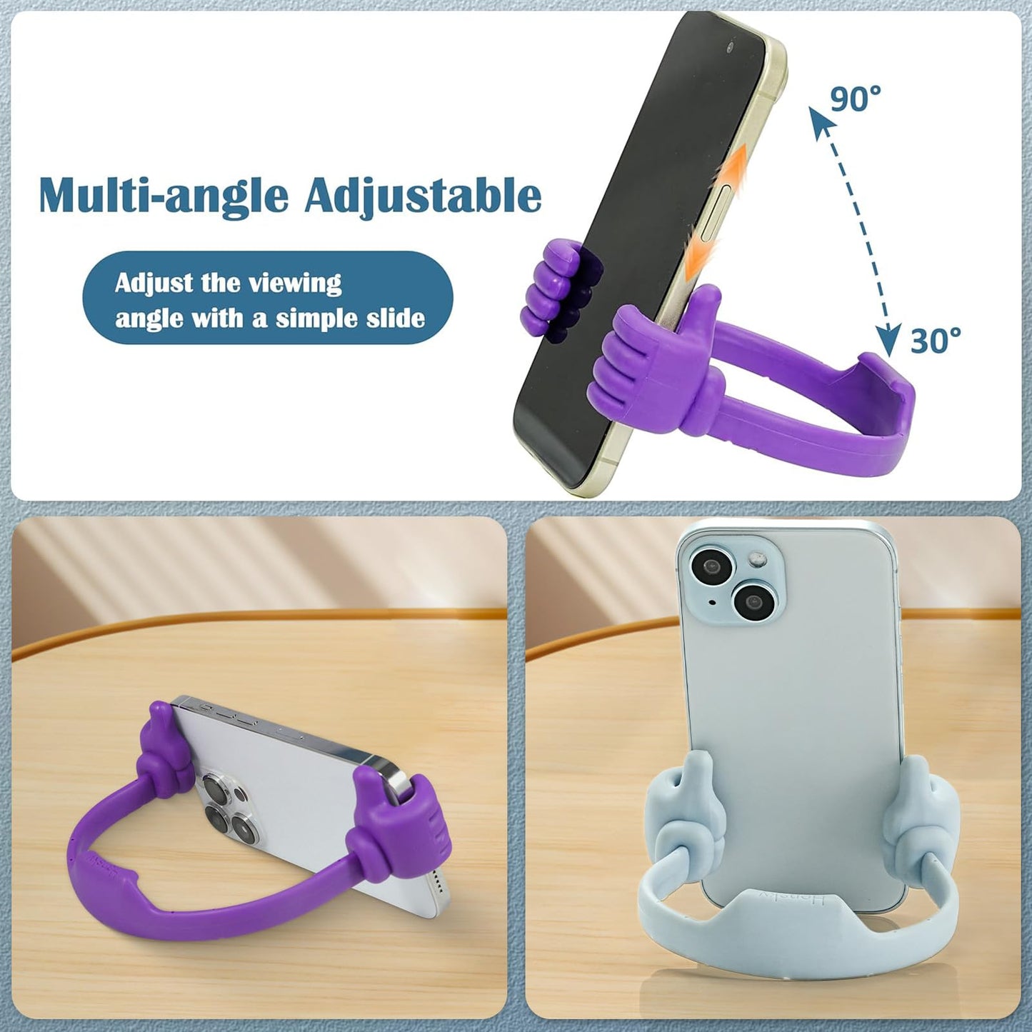 Honsky Thumbs-Up Phone Stand For Tablets, E-Readers And Smart Phones - Green/Purple - 2 Count