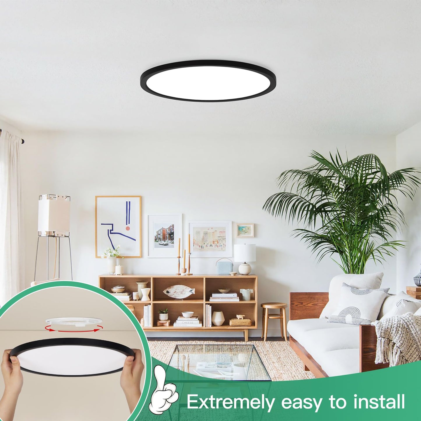 Brightever LED Flush Mount Ceiling Light 24W 3200LM Dimmable 12 Inch Black 5CCT Model XD300-09, 2 Packs