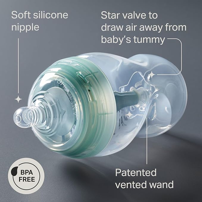 Tommee Tippee Advanced Anti-Colic 5 oz BPA Free Baby Bottles, Newborn 0+ Months, Slow Flow Breast-Like Nipple, Unique Design Keeps Air Away from Milk and Baby, Clear, Pack of 2