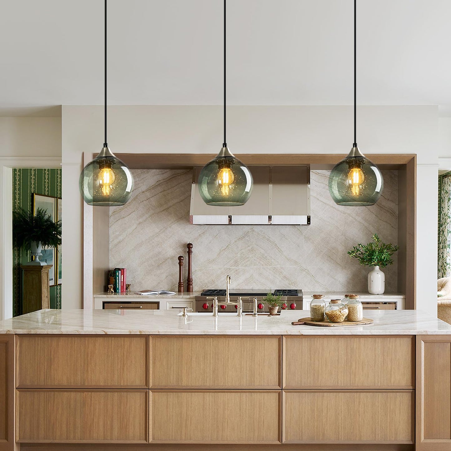 Lbsqj Gray Green Glass Pendant Lights Kitchen Island Lighting Globe Pendant Light Fixtures Modern Pendant Lighting For Kitchen Island Bedroom Living Dining Room Light Fixture(5.9In  1-Pack)