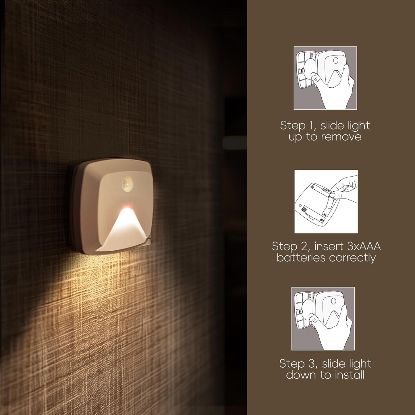 Innofox 10-Pack Stick-On Motion Sensor Lights  Warm White Led Night Light  Stick-Anywhere Stair Lights  Closet Light  Battery Operated Wall Light For Kitchen  Hallway  Bedroom  Bathroom  Stairs