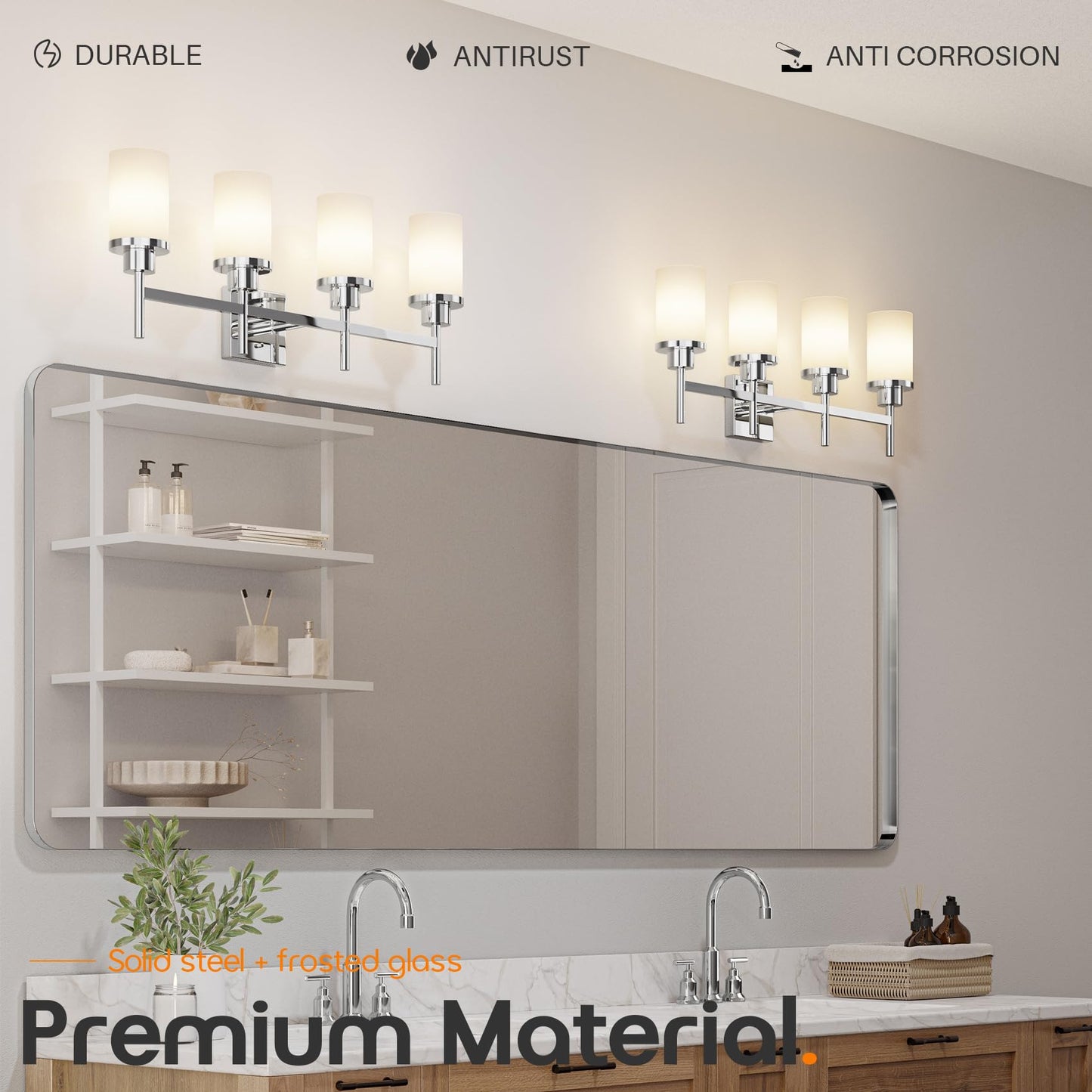 Aoneon 4-Light Vanity Lighting Fixtures With White Frosted Glass Shade  Polished Chrome Bathroom Wall Lamps Over Mirror For Bath Restroom Kitchen T001Ch-L4