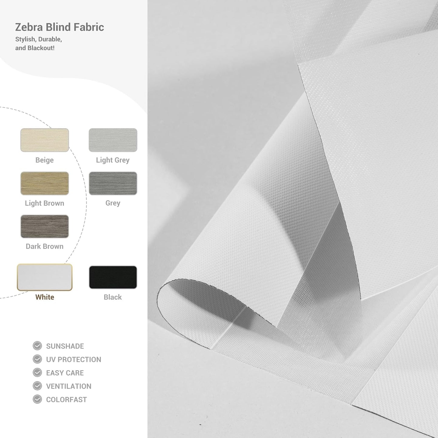 Cordless Zebra Blinds for Windows, Blackout Interior Blinds,Easy to Install,UV Protection,for Offices and Home,Custom Roller Shades, Solid White, 14" W x 48" H
