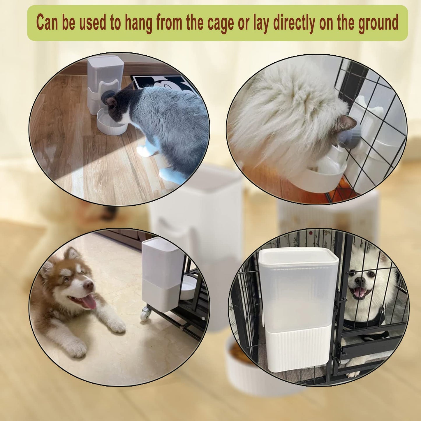 Lemtrflo Rabbit Feeder for Cage,Hanging Automatic Cat Feeder and Water Dispenser,Ferret Cage Accessories,Food Water Bowl for Cats Rabbit Guinea Pig Cages(Cage Grid Spacing Over 1.2'')