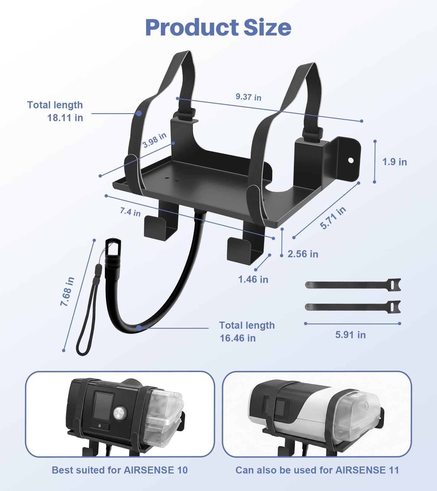 CPAP Hose Holder Wall Mount,Easy to Install,Equipped with Mask Hooks & Adjustable CPAP Tubings Hose Hanger,Space Saving CPAP Shelf,Bedside Organizer