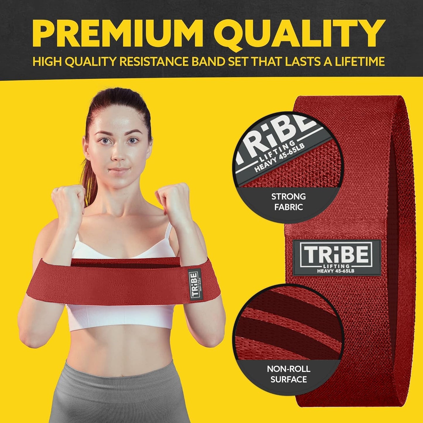Tribe Lifting Fabric Resistance Bands for Exercise - Hip Bands for Working Out Legs, Glutes, Knees and Thighs for Men and Women - Cloth Circle Booty Bands for Physical Therapy (Red)
