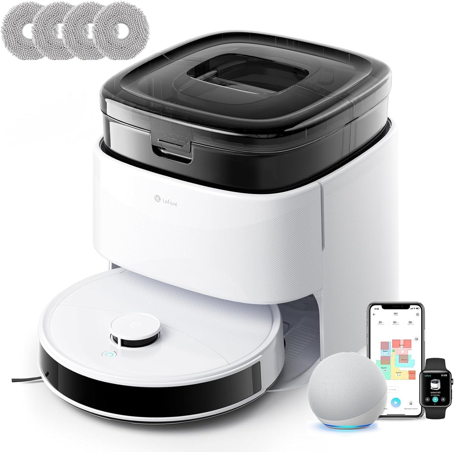 Lefant Robot Vacuum, M3 Robot Vacuum and Mop, 15000Pa Suction, Anti-Tangle Brushes, Dual Spinning Mop, Auto Mop Washing, Cool Dr