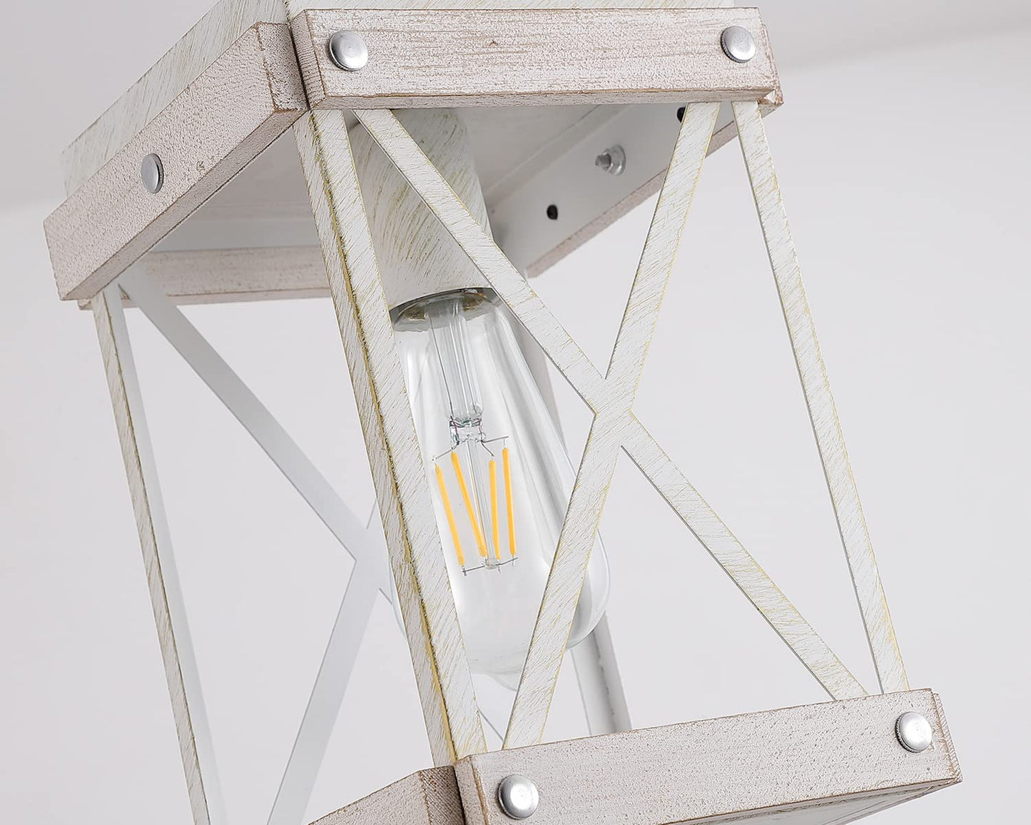 Fivess Lighting Mini Pendant Light, Distressed Wood & Metal Cage, One-Light Adjustable Chains, Model 6974443060324