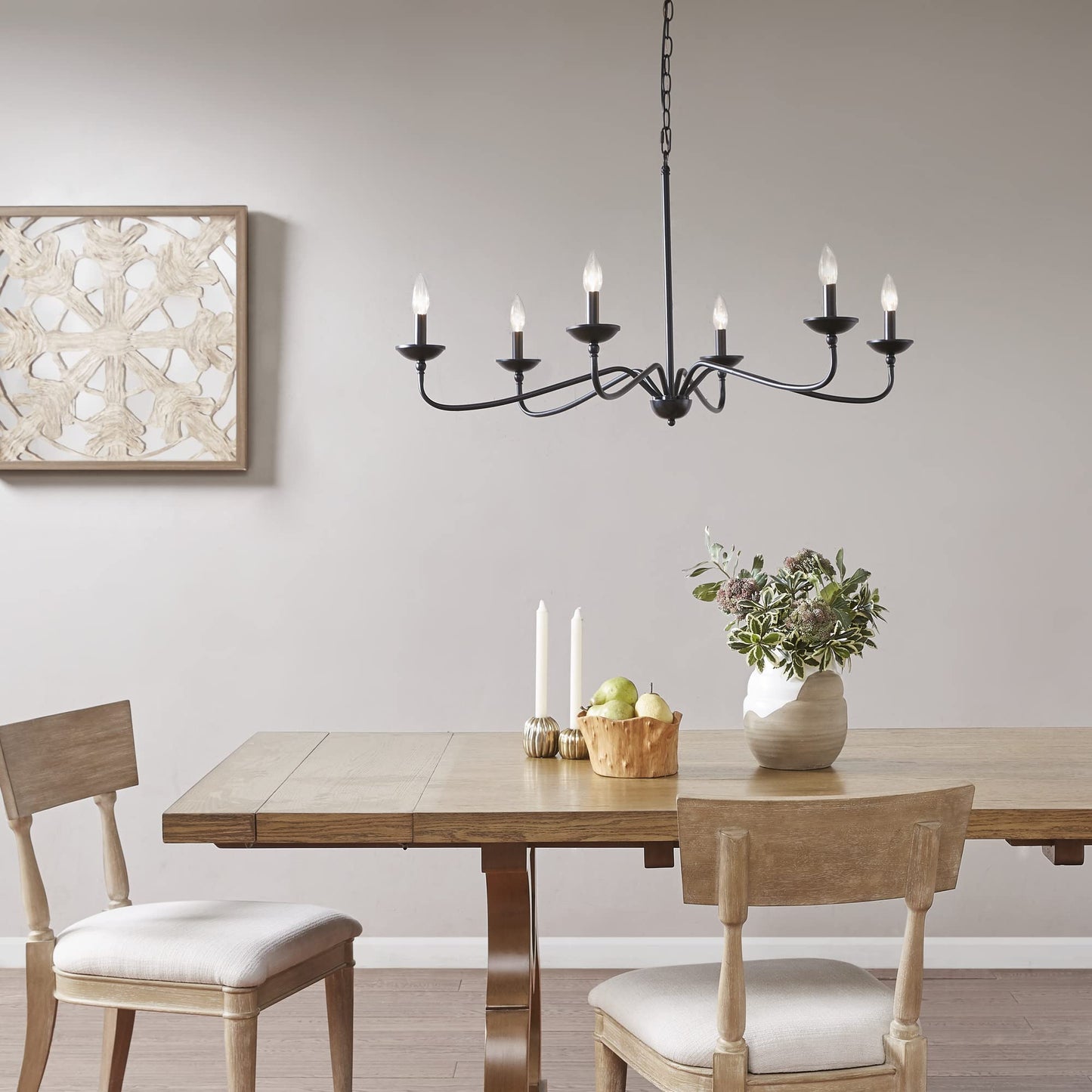 Hampton Hill 6-Light Metal Chandelier, Rustic Design, 40in W x 40in D x 72in H, Matte Black, Model MP150-0194
