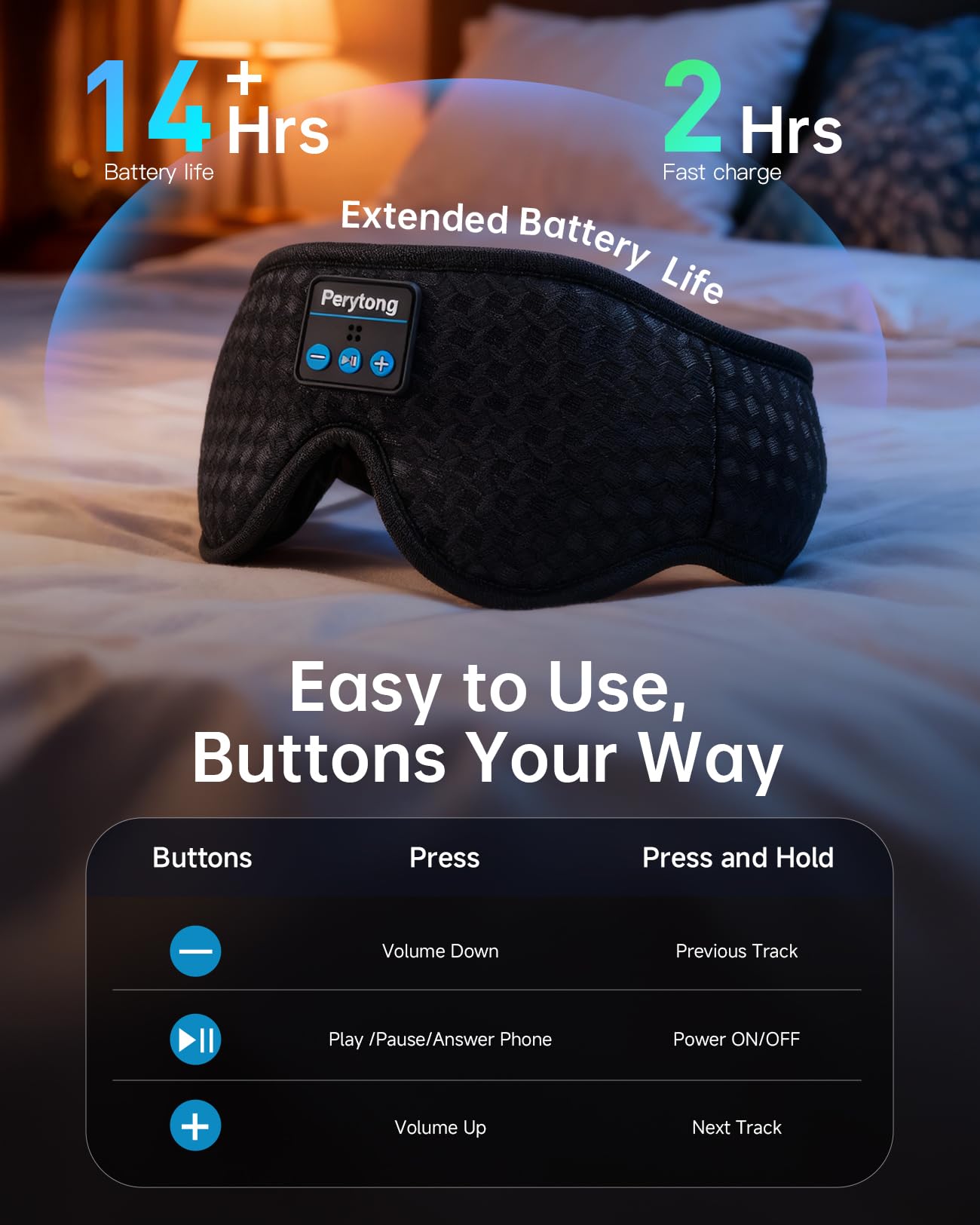 Perytong Sleep Mask with Bluetooth 5.4 Headphones, Wireless Sleep Eye Mask for Side Sleepers, 3D Contoured Comfort & Built-in HD Stereo Earphones, Noise Canceling & Blackout for Travel (Carbon Black)