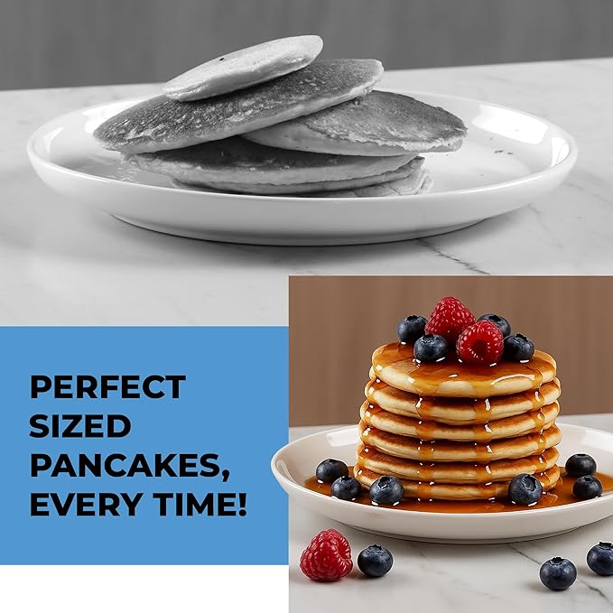 KPKitchen Pancake Batter Dispenser - Kitchen Must Have Tool for Perfect Pancakes, Cupcake, Waffle, Muffin Mix - White Elephant Gifts for Adults - Pancake Griddle Maker with Measuring Label (Purple)