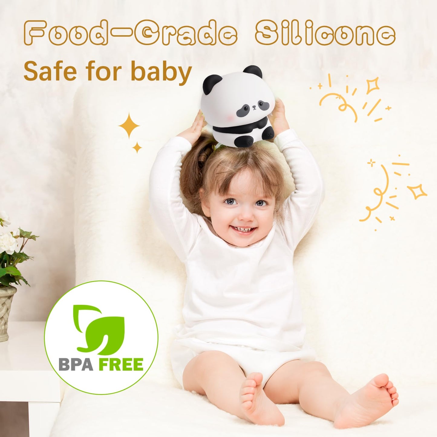 Cute Panda Night Light  Led Squishy Novelty Animal Night Lamp  Food Grade Silicone 3 Level Dimmable Breastfeeding Nursery Nightlight For Room Decor  Cute Gifts Stuff For Boys Girls Baby Children