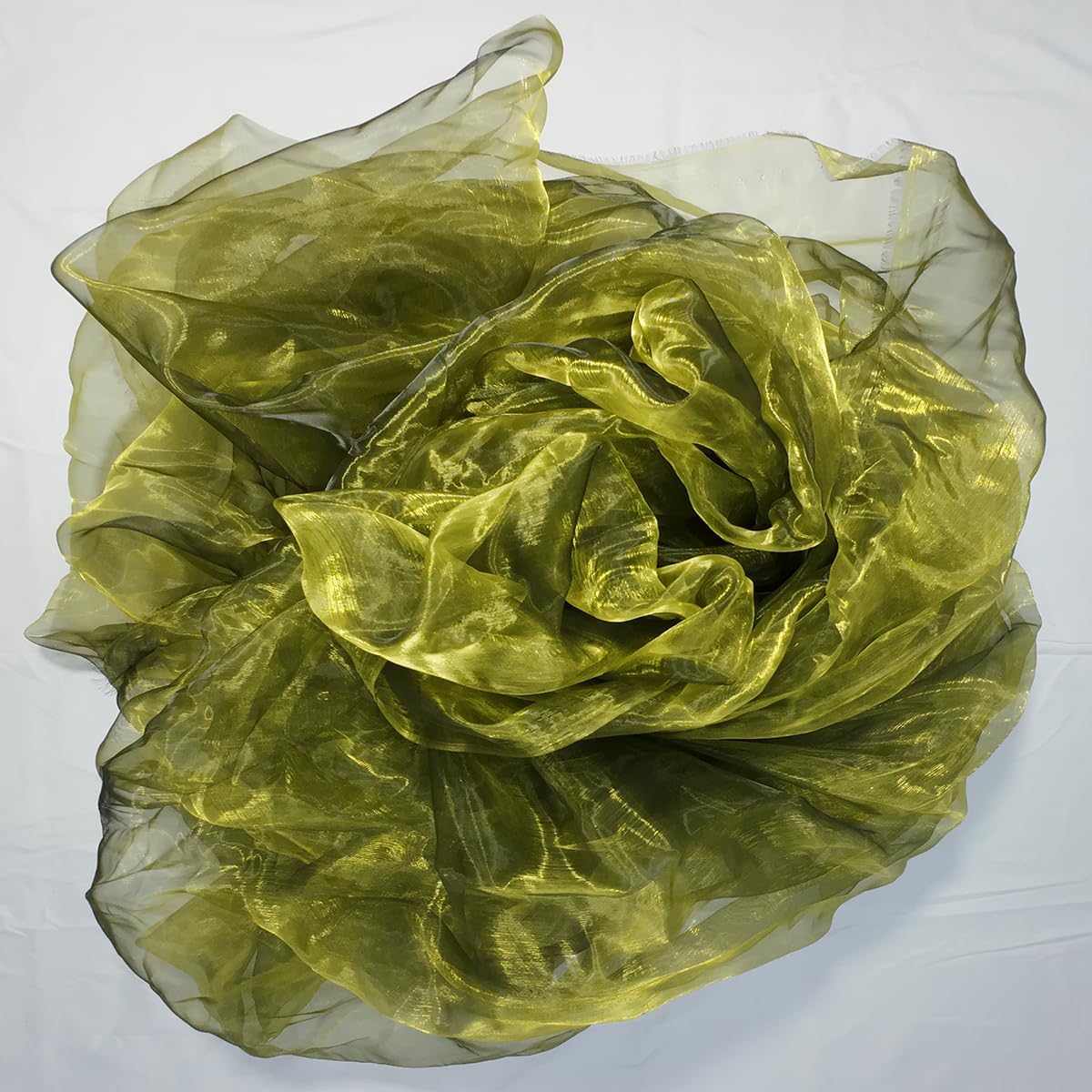 Two-Tone Iridescent Holographic Organza Fabric - 11 Yards | Lightweight Sheer Gauze Voile Tulle | for Dresses, Party Decor, DIY Crafts, Shiny Backdrops（Olive-Greenish Yellow
