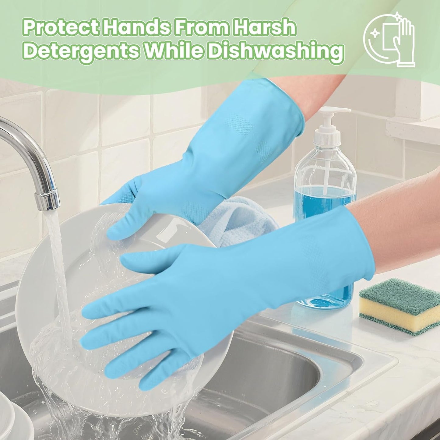 Rubber Kitchen Dishwashing Gloves, 4/5 Pairs Eusable Cleaning Gloves for Washing Dishes, Household Cleaning, Pet Care