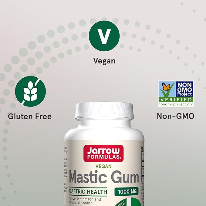 Jarrow Formulas Mastic Gum 1000 mg, Dietary Supplement for Gastrointestinal Health Support, 60 Veggie Capsules, 30 Day Supply