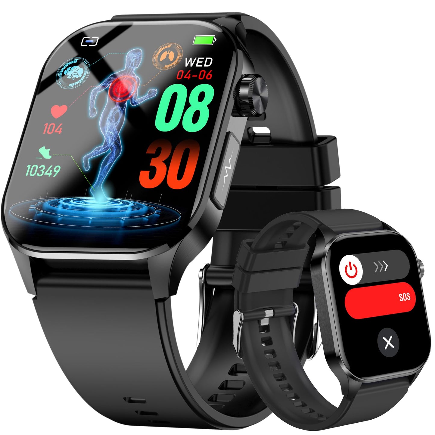 Advanced Health Smartwatch for Women Men with Real-Time Monitoring of Heart Rate, Blood Oxygen, Body Temperature, Blood Pressure, Sleep Quality and Stress Levels, Always-On Display, for Android & iOS