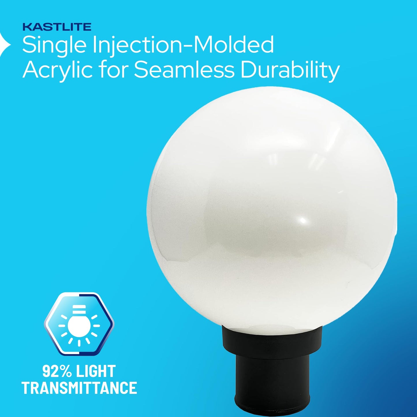 Kastlite Lamp Post Globe Combo Lighting Fixture | 12 White Acrylic Lens With Black Fitter & Twist Lock Mounting | Fits 3 Diameter Posts (Not Included) | Comes With With 5000K Led Bulb